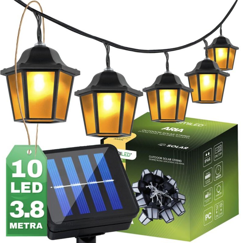 Solar Gartengirlande 10 LED Laternen Laternen 3,8m 3000K Warm