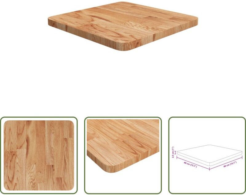 vidaXL Massivholz - Tischplatte Quadratisch Hellbraun 40x40x2,5cm Behandelte Eiche