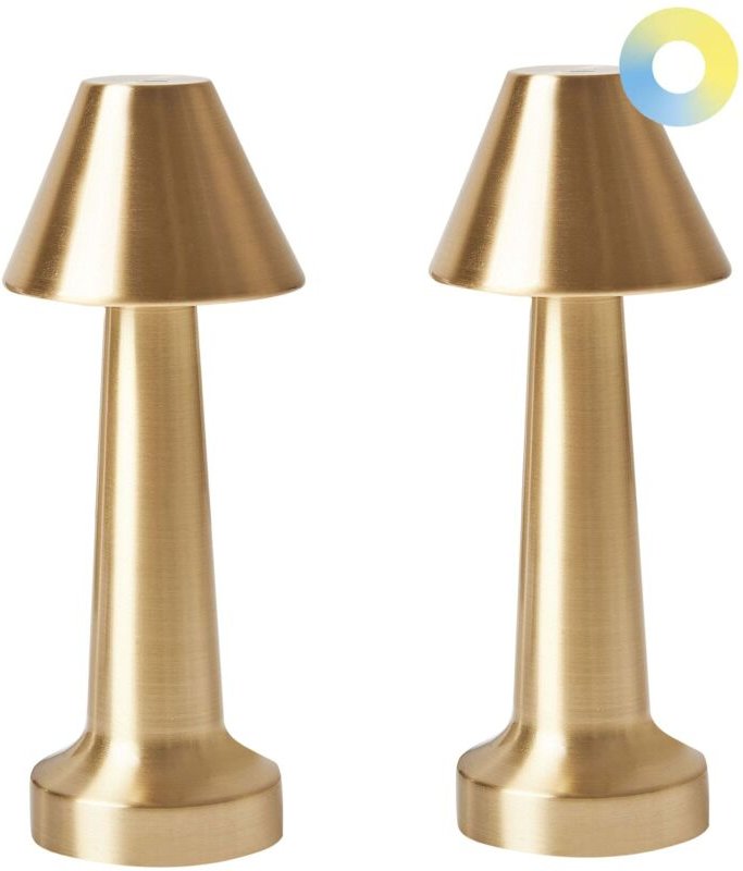 Kabellose LED Tischlampe 2er Set JOANES mit Dimmer Metall Gold