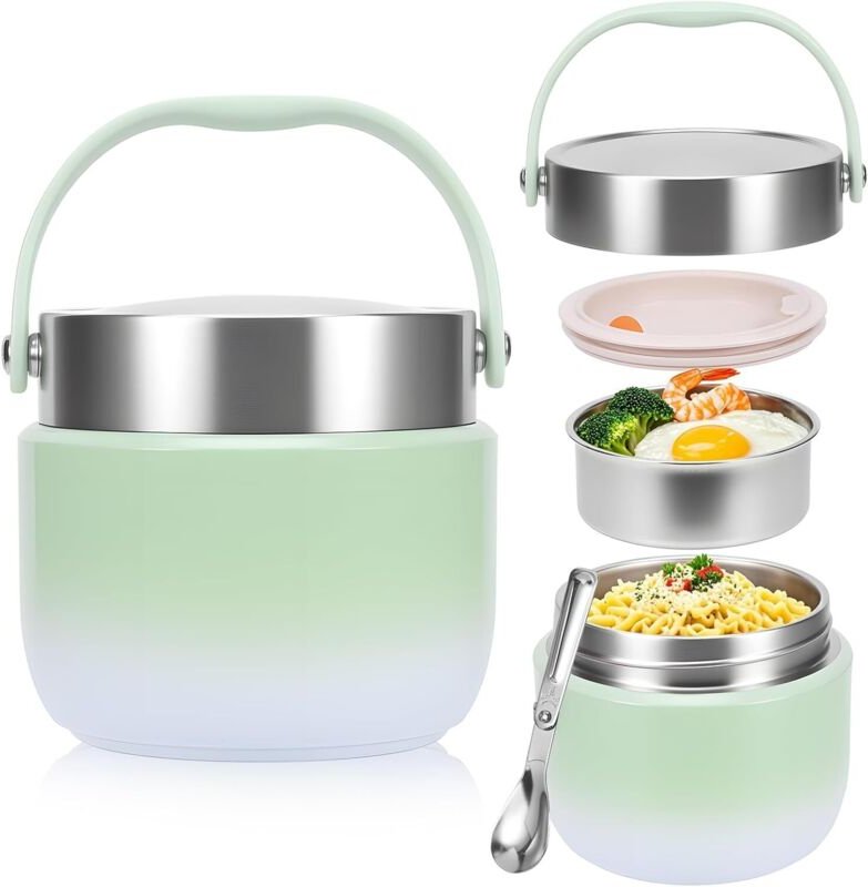 Isolierte Lunchbox (1200 ml) mit Löffel, auslaufsicherer Lebensmittelbehälter mit Deckel, für Suppen/Kompott (Erwachsene...