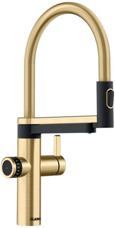 Blanco EVOL-S Pro - Spültischarmatur mit flexiblem Arm, Spülbrause und Filterfunktion, gold/schwarz 527430