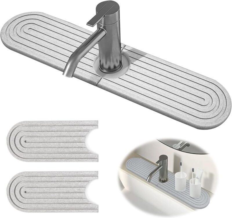 Küchenarmatur-Abtropfmatte, Diatomit-Spritzschutzmatte für Küchenspülen, saugfähige und schnelltrocknende Abtropfmatte f...