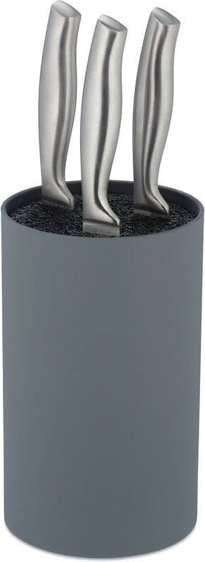 Messerblock unbestückt, runde Messeraufbewahrung, HxD: 18 x 11 cm, Kunststoff, Messerständer universal, grau - Relaxdays