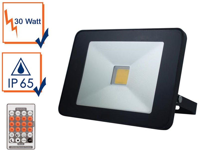 Perel - 30 Watt led Strahler Bewegungsmelder & Fernbedienung, 4000 Kelvin, IP65, 15x21cm