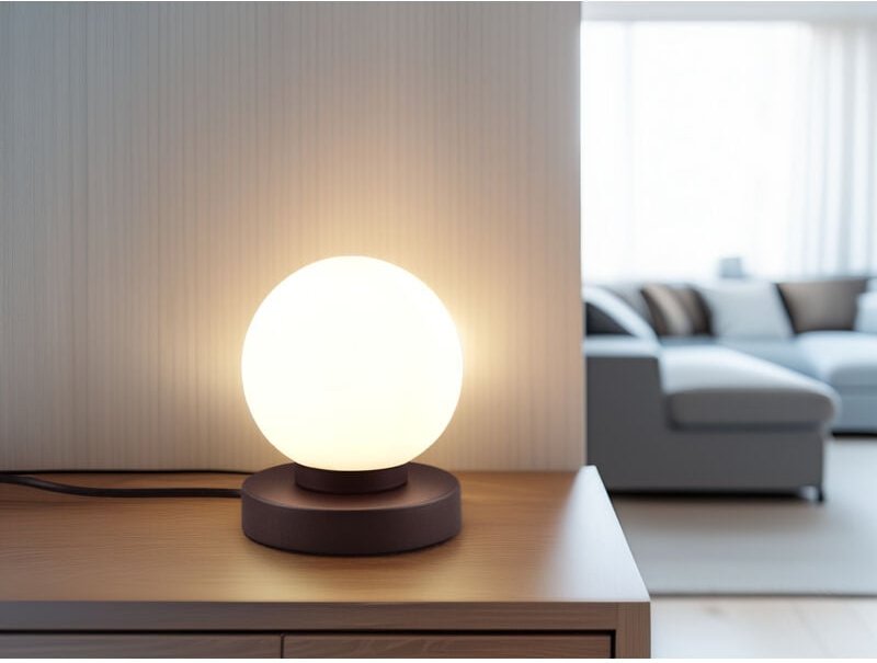 Meinewunschleuchte - Kleine led Tischleuchte Rostoptik mit Glaskugel & Touchfunktion, Höhe 15cm