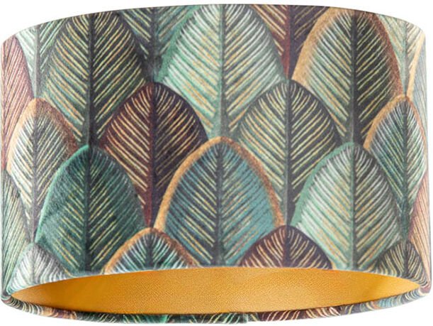 Samtlampenschirm mit Blattdesign und goldener Innenseite, oval, 25/16/15
