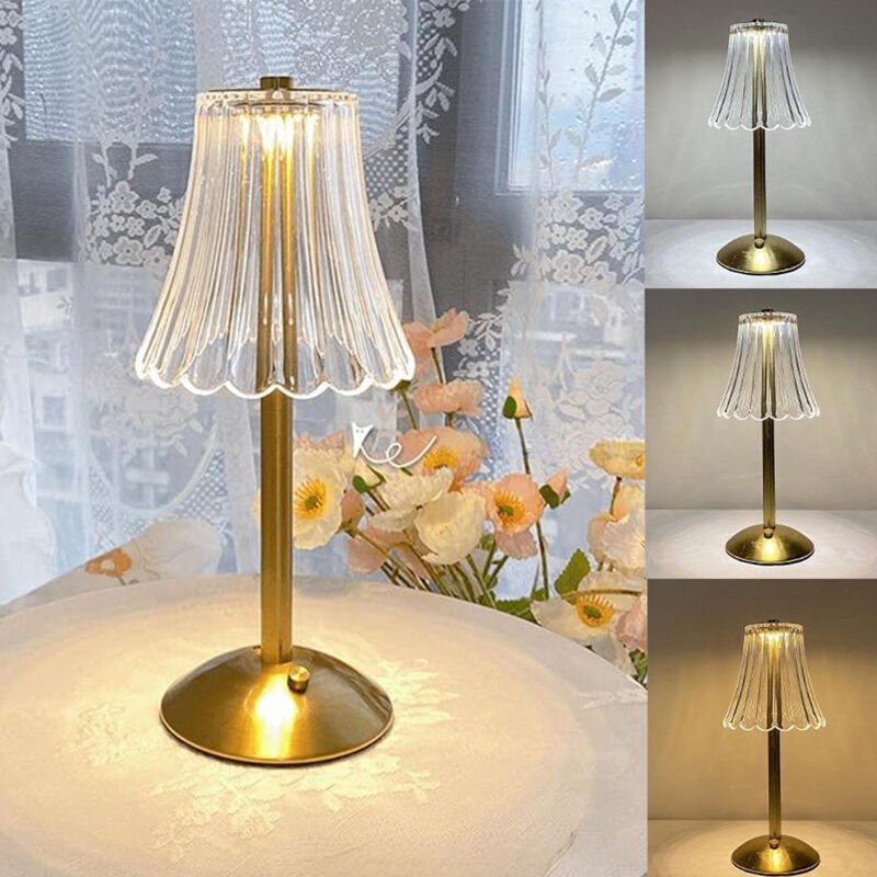 Vintage-Blumenlampe, 3-farbige Nachttischlampe, kabellose Lampe, dimmbare Nachttischlampe