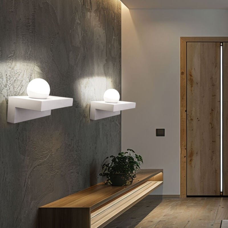 Wandleuchte Innen up Lampe Esszimmer Wandlampe Dielen Leuchte aus Gips bemalbar, Metall weiß, 1x led 1x 7 Watt 1x 690 lm...