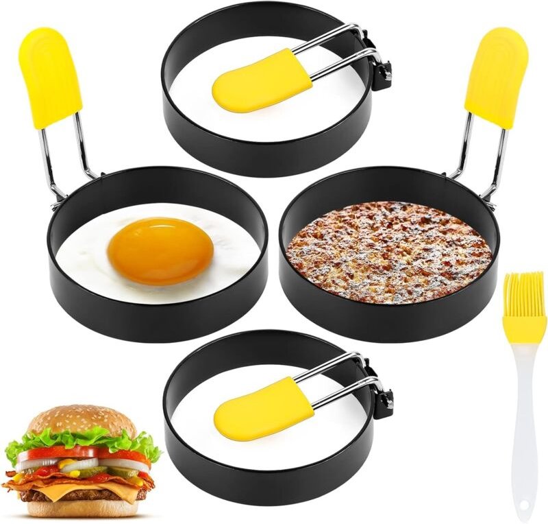 4-teiliges Antihaft-Eierform-Set, rund und flach mit Griff, aus Stahl, zum Zubereiten von Spiegeleiern