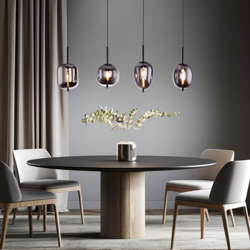 Hängeleuchte Esszimmerlampe Wohnzimmer Pendelleuchte Lampe, 4 flammig, Metall Glas rauchfarben, 4x led, LxH 120x100 cm