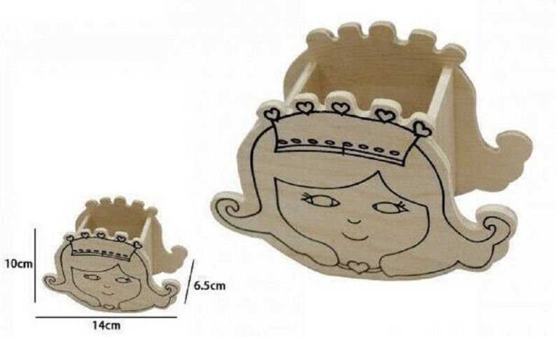 Trade Shop Traesio - Trade Shop - 2 pz portapenne kontakt penne matite in legno decoupage principessa 53482A -