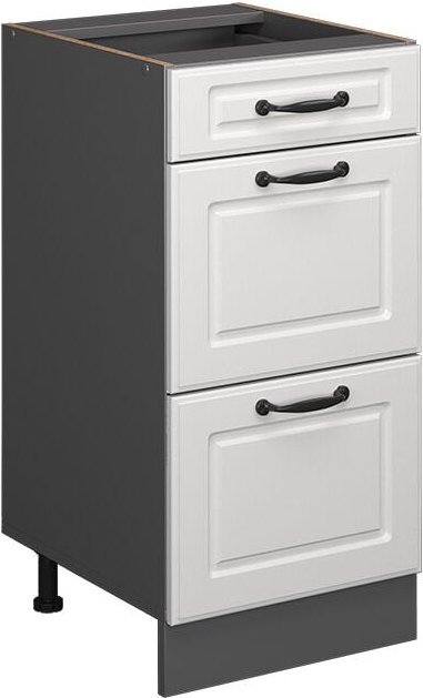 Küchenunterschrank R-Line, Weiß Landhaus, 40 cm mit Schubladen, ohne Arbeitsplatte Vicco