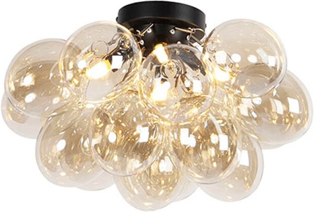 Smarte Deckenleuchte schwarz mit Bernstein-Glas inkl. 4 WiFi G9 - Uvas