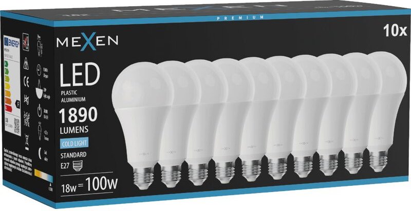 Mexen Nova 10x LED-Glühbirne E27, A70, 18W, Kaltweiß - 6500K, 1890 lm - L100-E27-1865-01x10