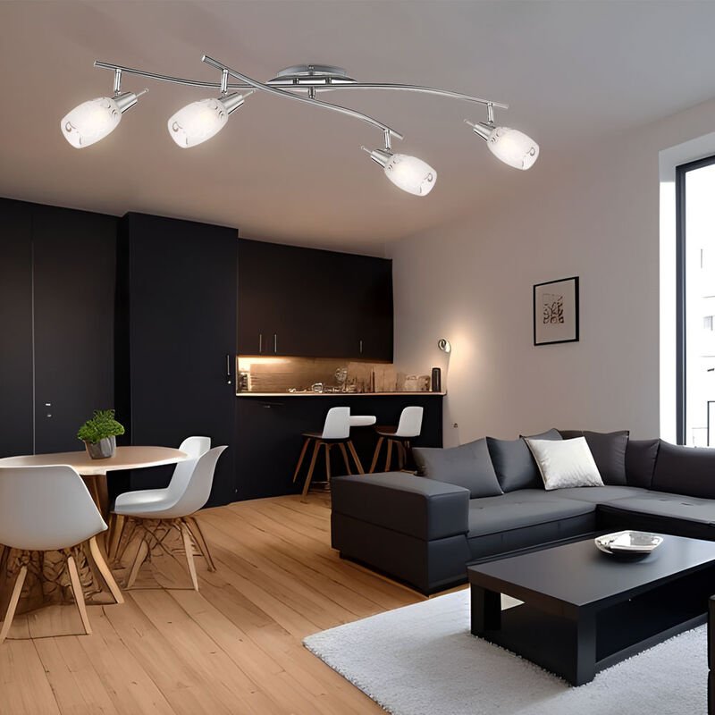 Deckenleuchte Spotstrahler Wohnzimmerleuchte Esszimmerlampe Flurlampe, Metall Glas nickel-matt Chrom, 4 Flammig E14 Spot...