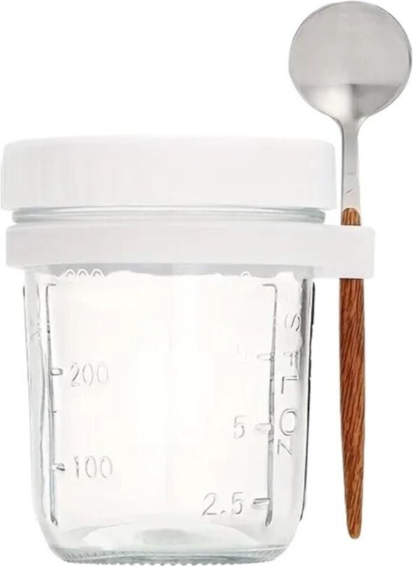 Isolierter 350-ml-Becher für Overnight Oats, mit Glasdeckel und Löffel, für Frühstück, Müsli, Milch, Salat oder Naturjog...