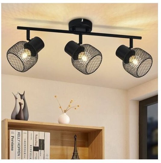 Deckenspots Schwarz Deckenlampe Vintage - 3 Flammig Deckenlampe Metall Schwenkbar 330°LED Strahler Innen für Wohnzimmer ...