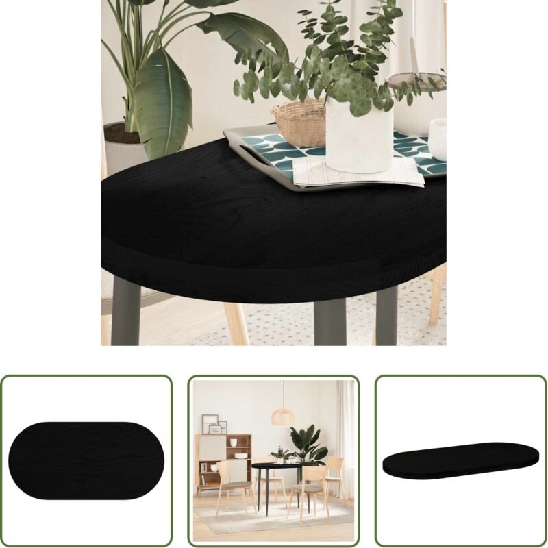 Eichenholz - Tischplatte Dunkelbraun 100x50x4 cm Massivholz Eiche Oval