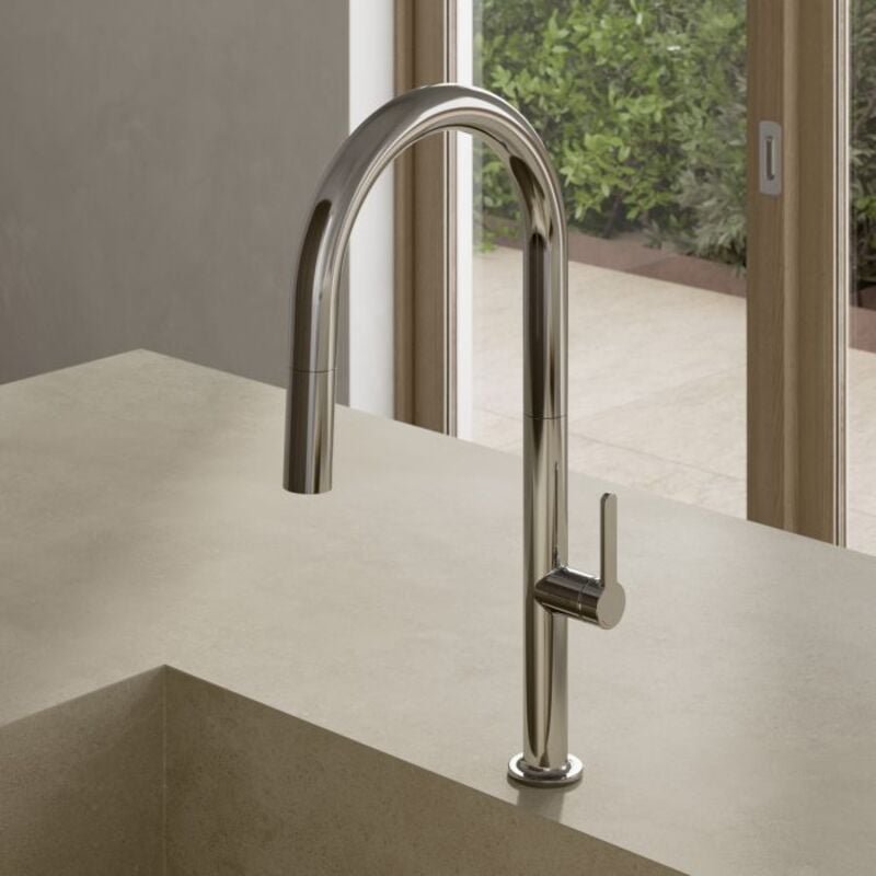 Kludi AUREA Küchenarmatur 558520575 mit herausziehbarer Geschirrbrause, Schwenkauslauf, Chrom