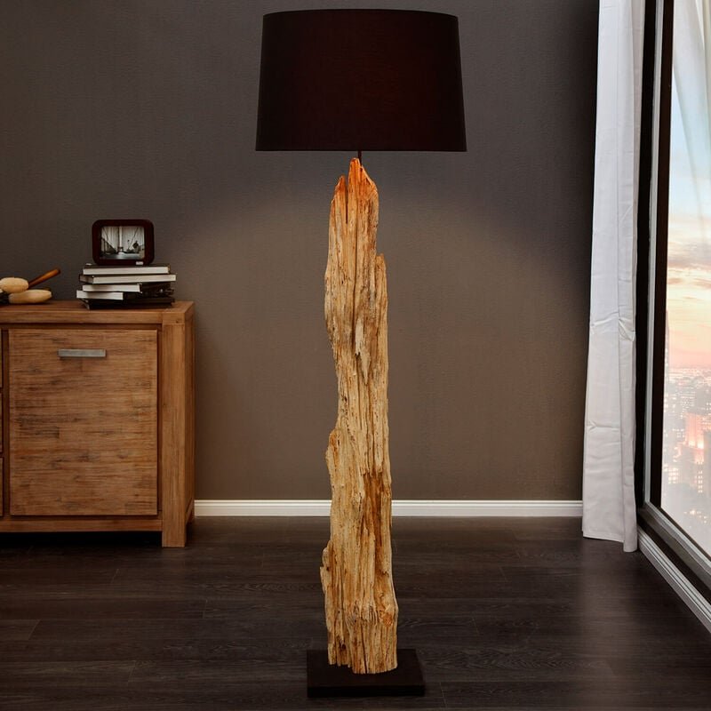 Stehlampe E27 175 cm Schwarz Natur Holz Modern Stehleuchte