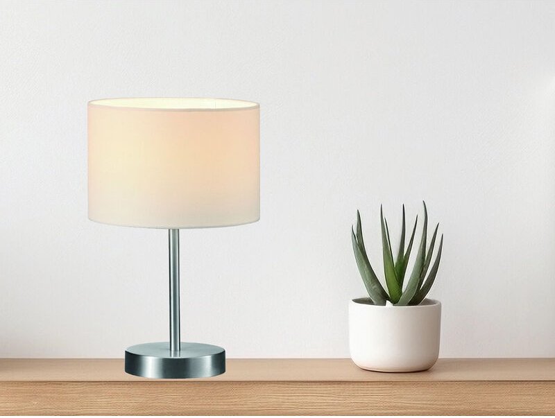 Klassische Tischleuchte hotel Silber mit Stoffschirm Weiß, Höhe 32cm