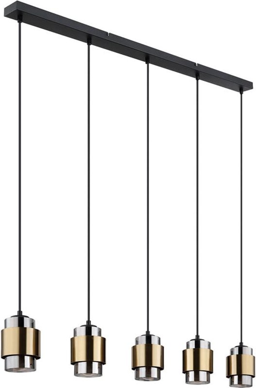 Hängeleuchte Esszimmerleuchte Pendellampe Wohnzimmerleuchte Esstischlampe, Metall schwarz Messingring Glas rauchfarben, ...