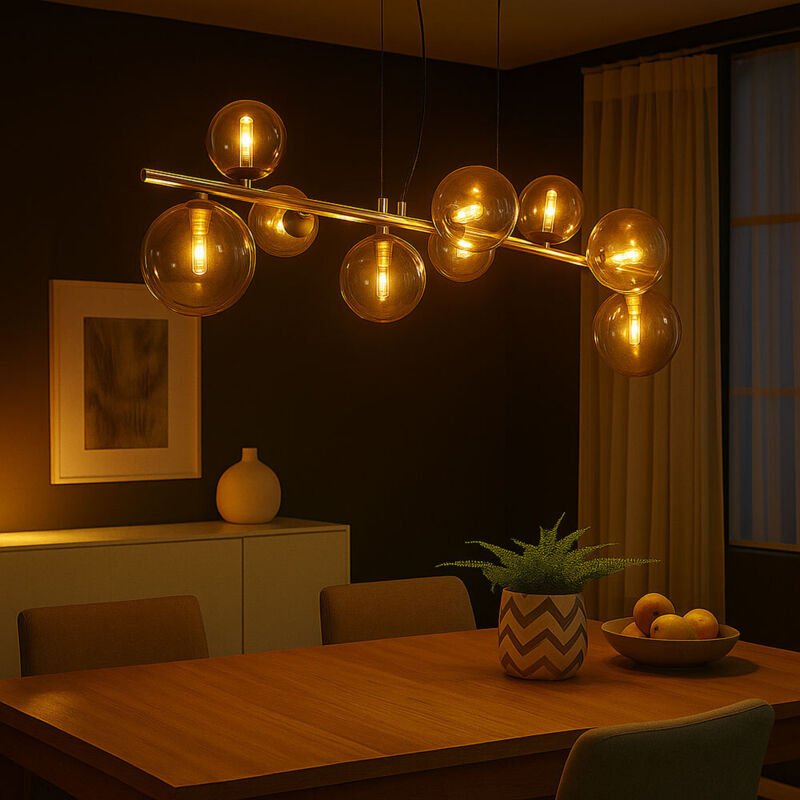 Hängelampe Pendelleuchte Esstischleuchte Kugellampe 9-flammig Glas, Amberfarben schwarz, 9x G9 led 3W 80lm 3000K warmwei...