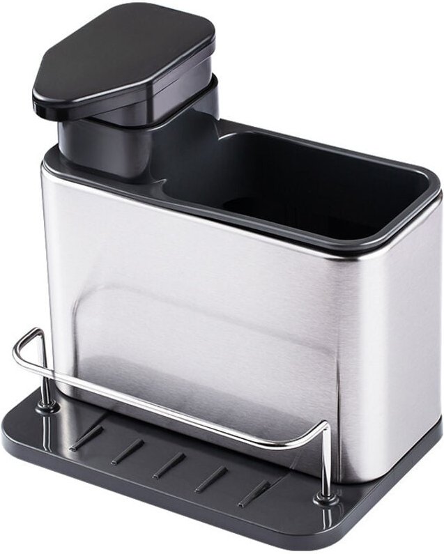 Küchenspüle-Organizer, Spülmittelspender mit Schwammhalter und Bürstenhalter, Edelstahl-Schwammhalter für Küchenspüle, 1...