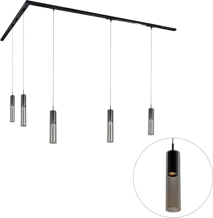 Modernes Schienensystem mit 5 schwarzen Pendelleuchten 1-phasig - Iconic Lloyd