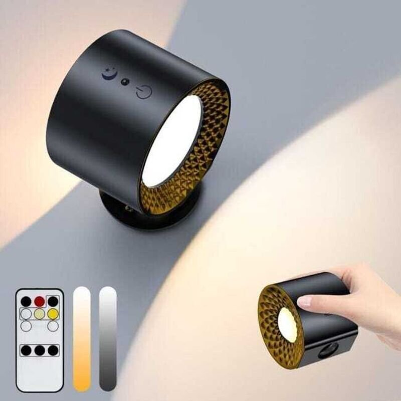 Doppelseitige LED-Wandleuchte – Fernbedienung, 3 Farbtemperaturen, USB-aufladbar – 360°-Drehung, schwarzer Wohnzimmer-Sp...