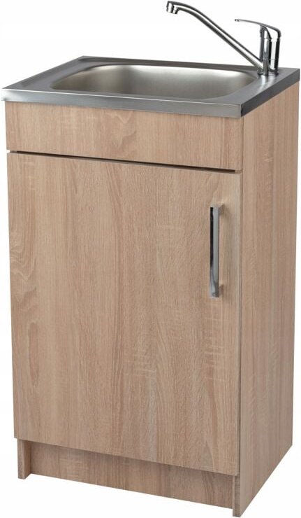 STAMAR Küchenunterschrank - 50 cm - Eiche Sonoma - mit Spüle und Armatur - platzsparendes Design