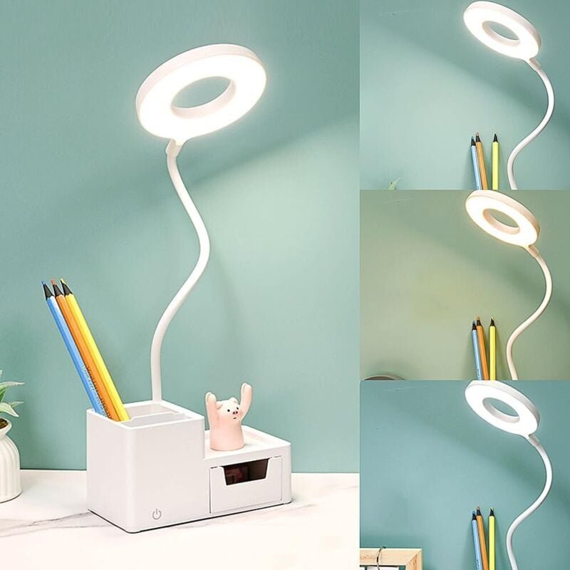 Kinder-Schreibtischlampe, LED-Schreibtischlampe, mit Handyhalterung, Leselampe mit einstellbarem Licht und Berührungssen...