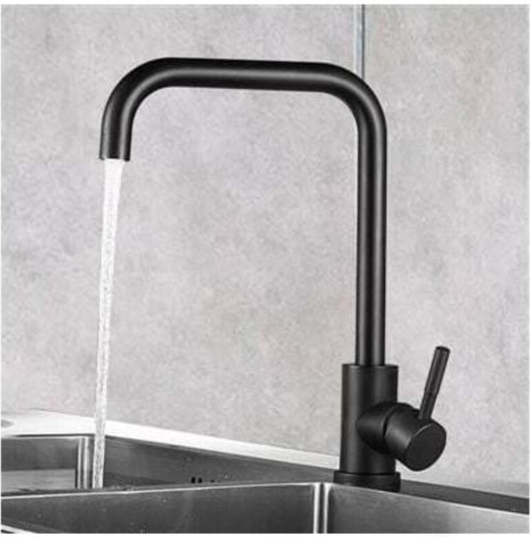 Schwarzer Küchenmischer Faucetterrie, 7-förmiger Küchenhahn aus gebürstetem Stahl 304, 360° drehbarer Küchenhahn mit abn...