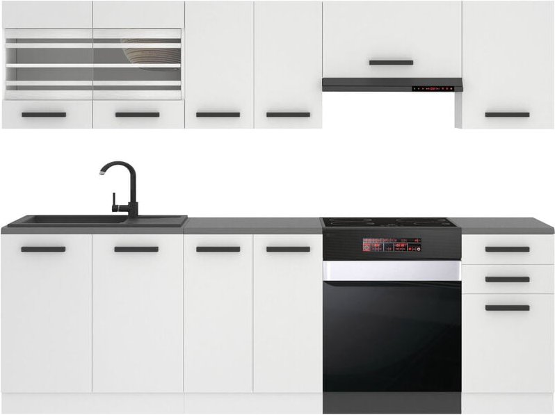 Küchenzeile Küchenblock Lily - Küchenmöbel 240 cm Einbauküche Vollausstattung ohne Elektrogeräten mit Hängeschränke und ...