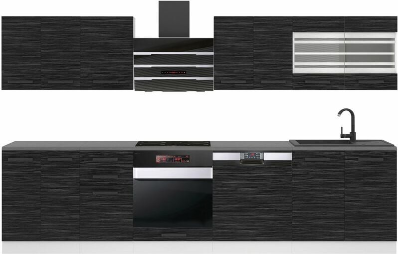 Küchenzeile Küchenblock Lucy - Küchen-Möbel 300 cm Küche komplett ohne Elektrogeräten mit Hängeschränke und Unterschränk...