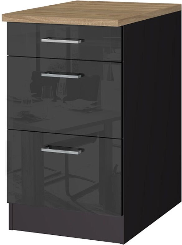 Lomadox - Küchen-Auszugschrank 50 MARANELLO-03 Anthrazit Hochglanz Breite 50 cm