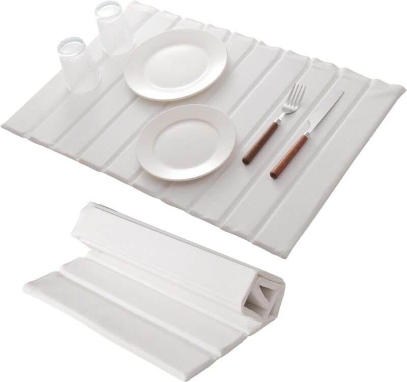 Trockenmatte aus Kieselgur 63×40 cm weiß B, faltbar/super saugfähig, für Geschirr/Tassen.