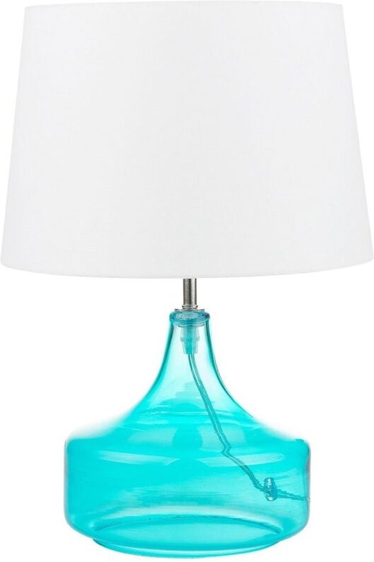 Thumbnail - Beliani - Tischlampe Blau Glas 42 cm Stoffschirm Weiß Vasenform Kabel mit Schalter Minimalistisches Design