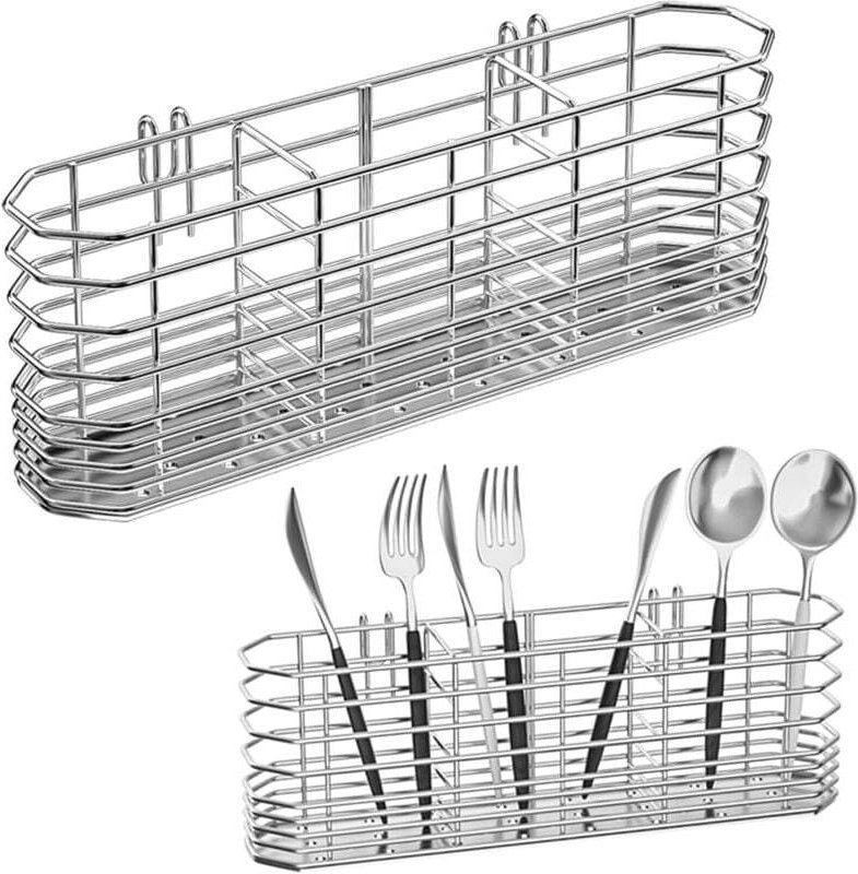 Portautensili da cucina in acciaio inossidabile 304, organizer per utensili da cucina, cestello di scolo, con ganci, ant...