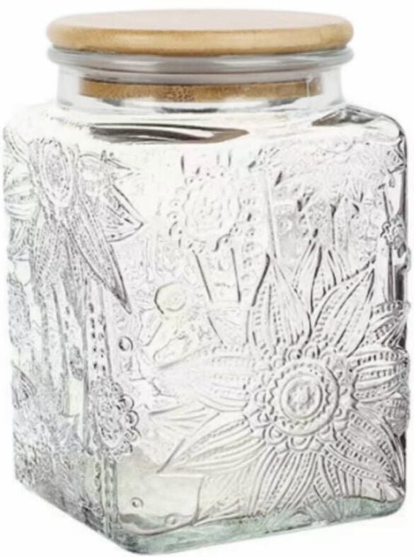 Quadratisches Glasgefäß, 750 ml Vintage-Vorratsglas mit Bambusdeckel, Glas zur Aufbewahrung von Lebensmitteln, geeignet ...