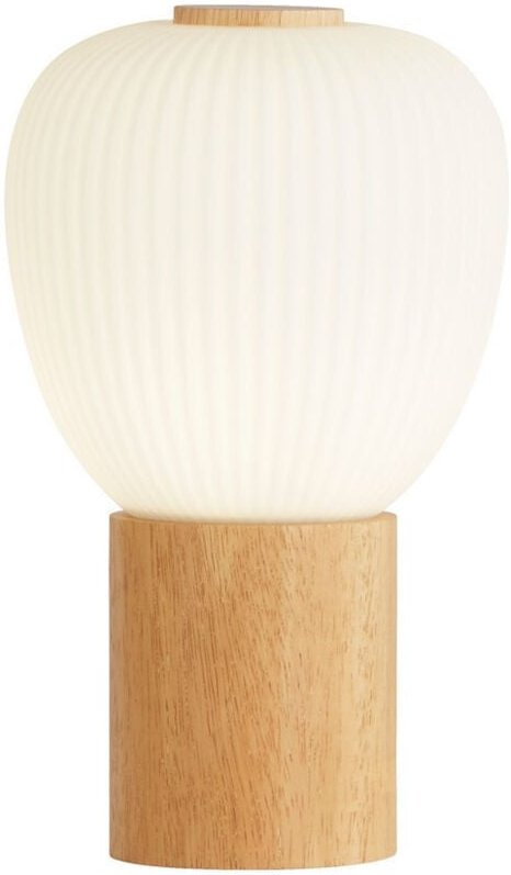 Searchlight Ella Tischlampe aus Holz und geripptem Opalglas
