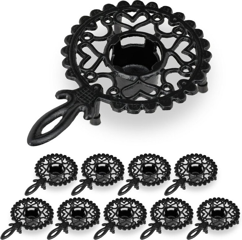 10 x Stövchen, für Tee- & Kaffeekannen, Gusseisen, für je 1 Teelicht, antikes Design, rustikaler Teewärmer, schwarz