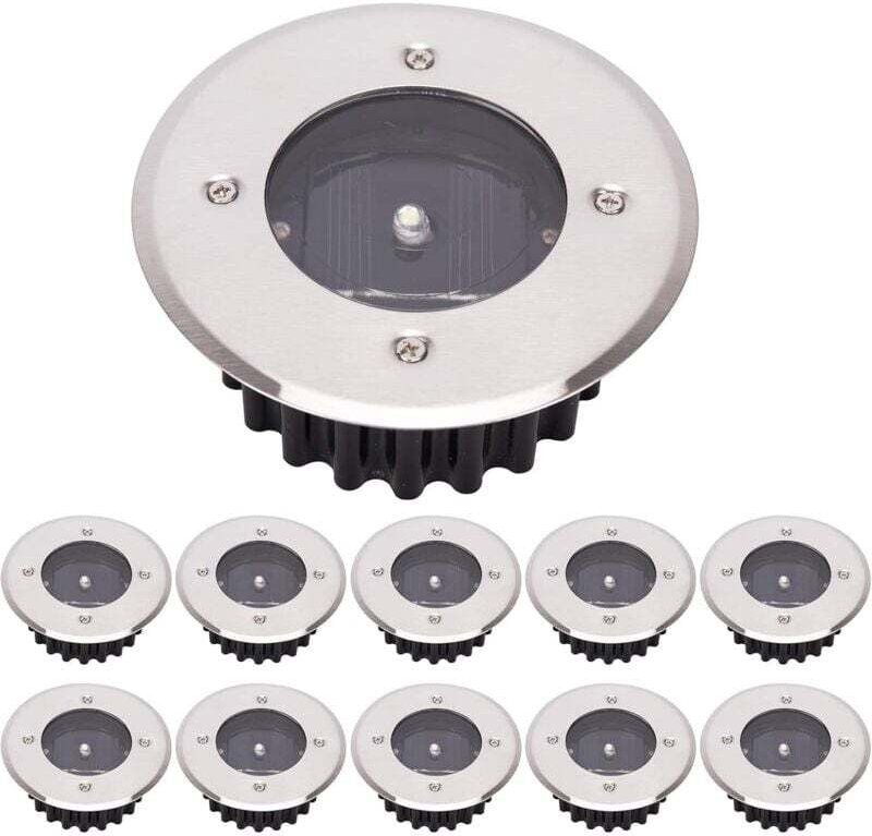 CHOYCLIT LED Solar Bodenleuchte 10er Pack, Außenleuchte, Straßenleuchte, Erdleuchte, Wasserdicht IP65 (Kaltweiß, Rund) [...