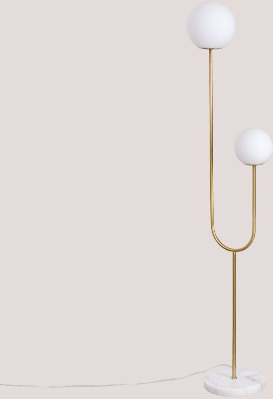SKLUM Stehlampe aus Eisen, Marmor und zwei Niama-Glaskugeln Vergoldet