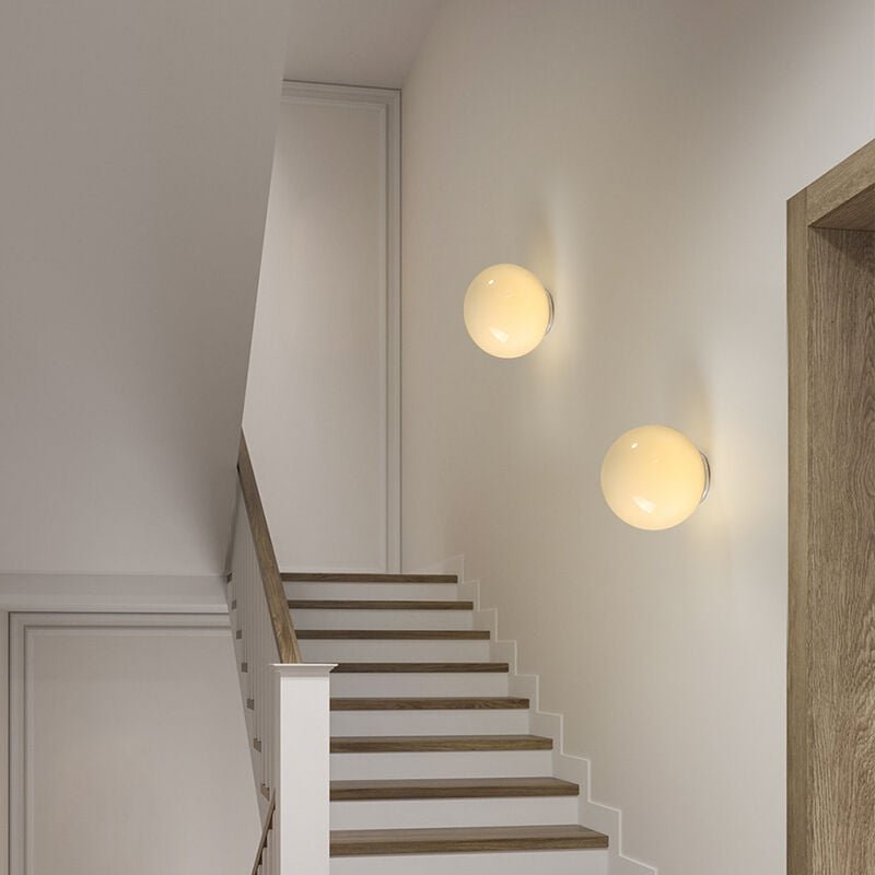 2 Stück Vintage Wandleuchte Innen Wandlampe Glaskugel Bettlampe Mattweiß Ø18cm für Schlafzimmer Wohnzimmer