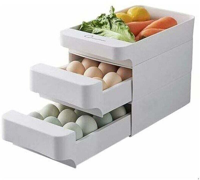 Boîte à œufs à trois niveaux avec tiroirs, grande boîte à œufs empilable en plastique pour réfrigérateur.