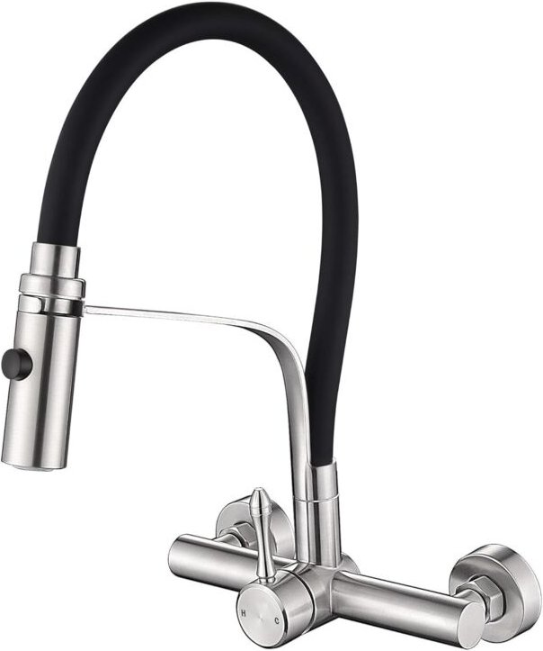 Wandmontierte Küchenarmatur mit Brause – 8 Zoll – Flexibler Mittelarm – Silberner Konus – 360° schwenkbarer Auslauf – Ge...