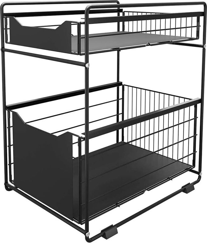 Kleiderschrank-Organizer, 2 Körbe, Aufbewahrung für Küche und Bad, Schiebetüren, schwarz