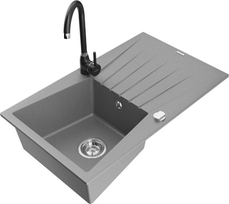 Cesar 1 Becken-Granitspüle mit Abtropffl√§che und Mischbatterie Telma, Grau - 6514-71-670200-70 - Mexen