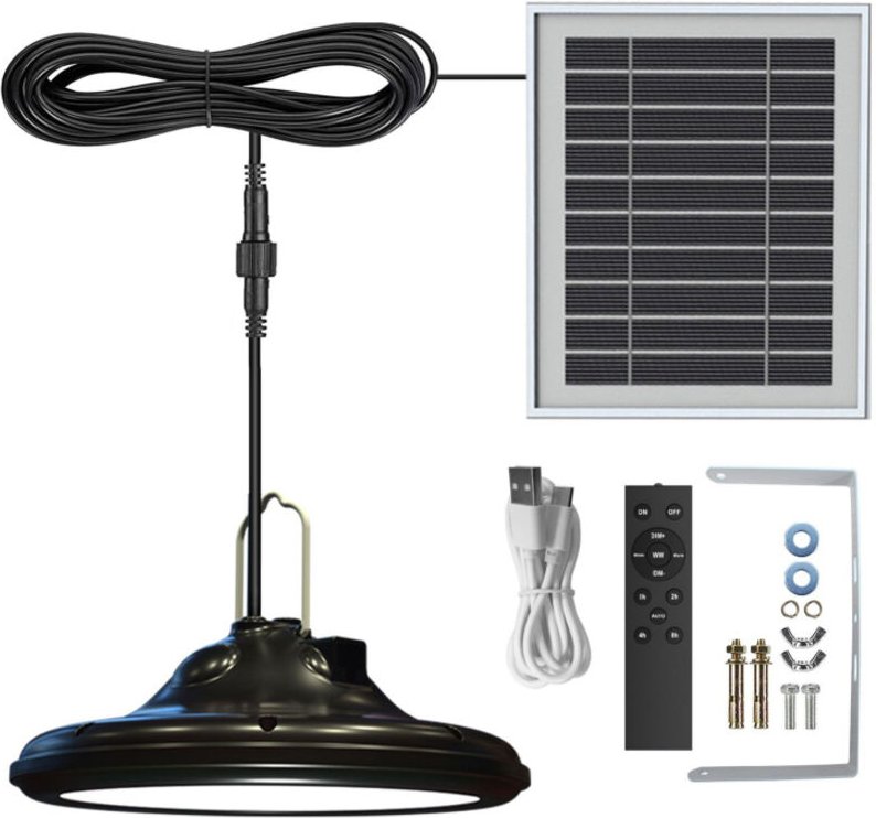 Lampada a sospensione solare da esterno UFO 100 LED, doppia modalità di funzionamento, 3 modalità di illuminazione, 3 co...